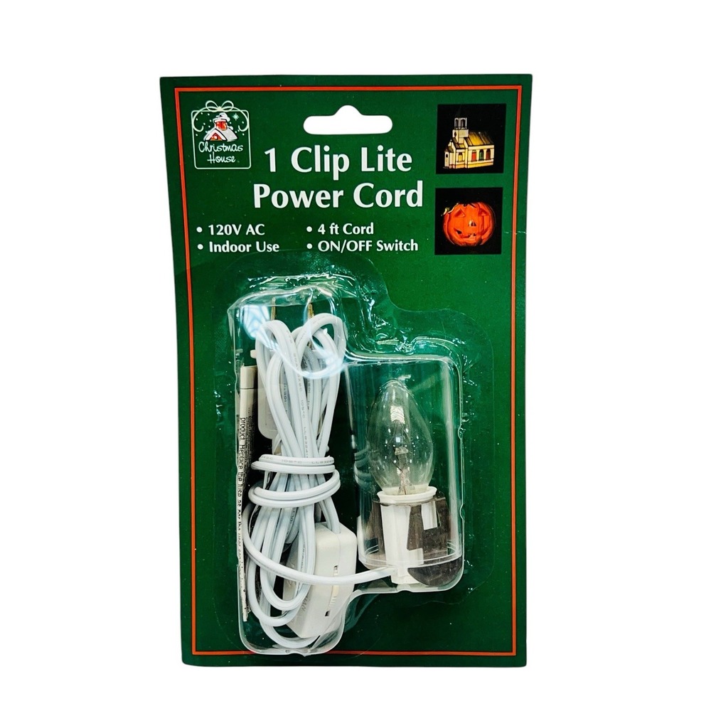 1 Clip Lite Power Cords With 1 Bulb Socket, On/Off Switch, White, 4 ft., Indoor